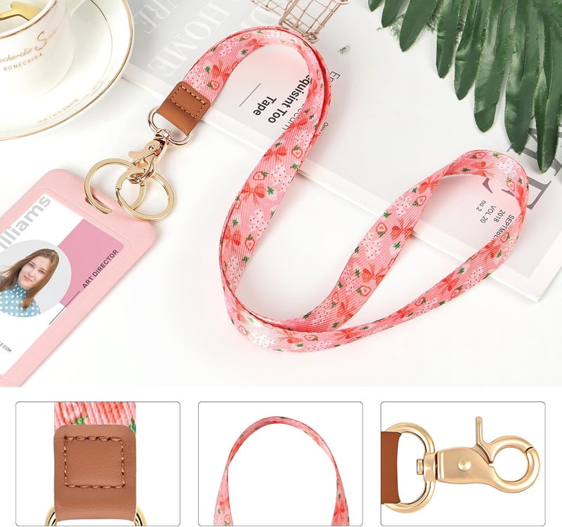 Knagsfa Lanyards for Keys, Neck Lanyards for ID Badges with Metal Hook, Cute Keychain Lanyard for Women, Strawberry Bow - Image 4